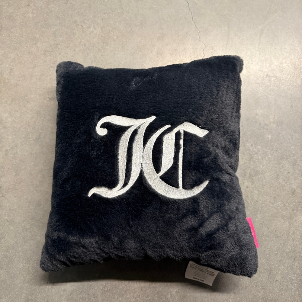Juicy Couture Home Black Faux Fur JC Monogram Logo Throw Pillow 14x14